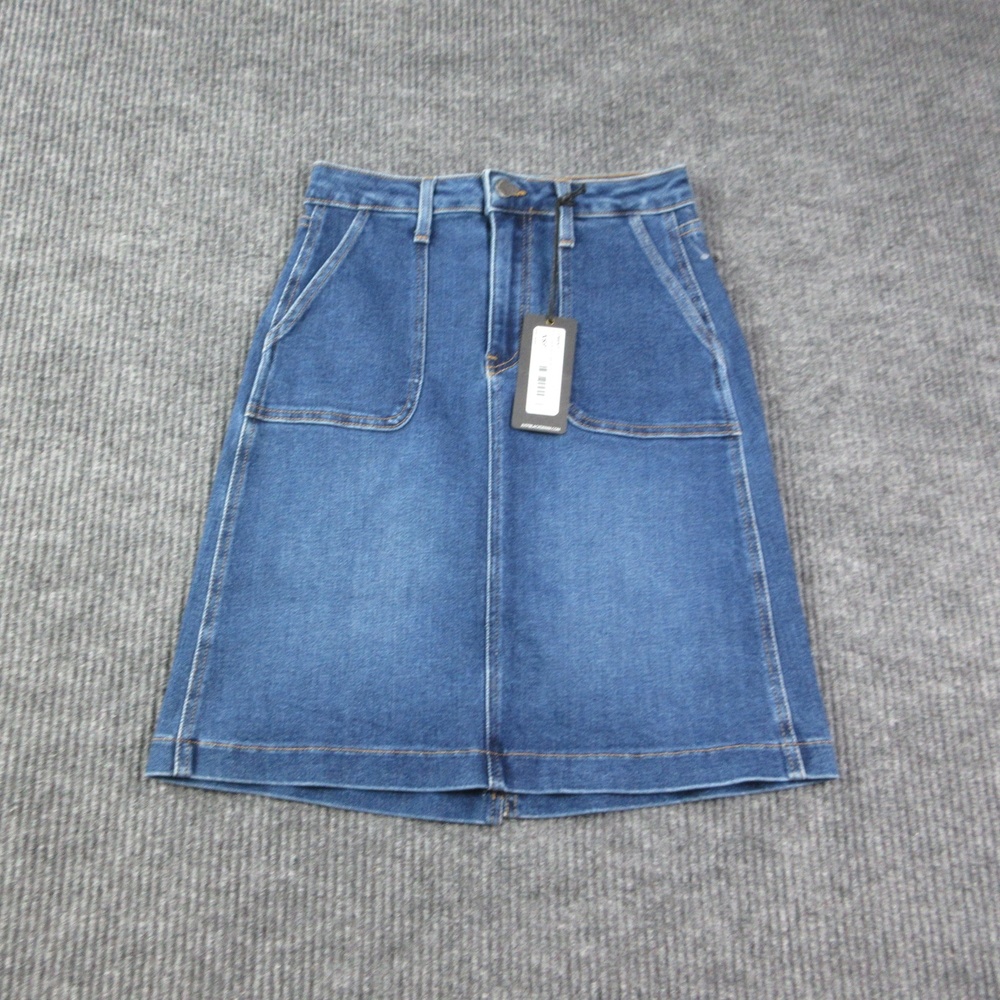 Just Black Denim Skirt Womens PXS Dark Denim Split Hem Midi A-Line NWT